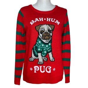 BAH HUM PUG Graphic Christmas Sweater - Size Small